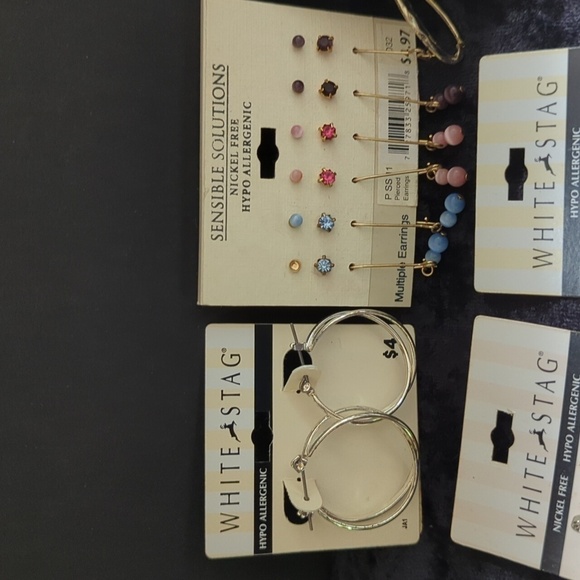 White Stag Lot of 6 Hypo Allergenic Pierced Earrings Studs Hoops - New on Cards - Picture 2 of 6